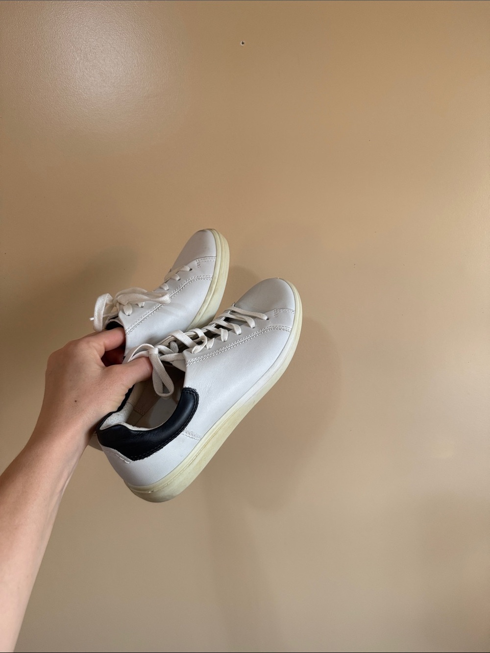 Ecco White Leather Sneakers with Black Heel
